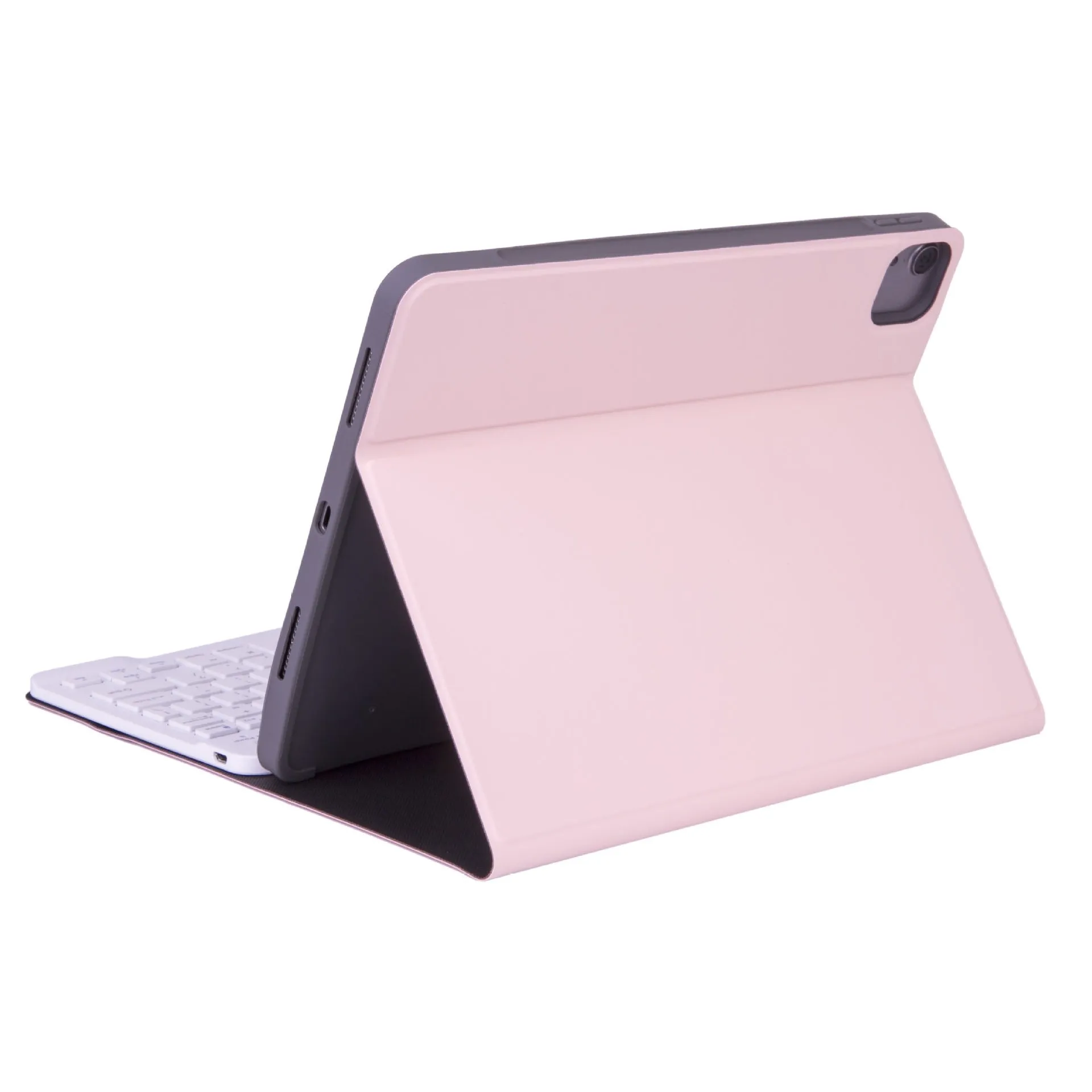 External Bluetooth wireless keyboard with a matching split leather protective case in green and black colour scheme.