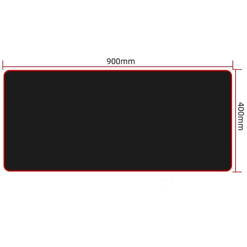 All black extra long desk pad with overlock stitching on a wooden desk with keyboard and mouse