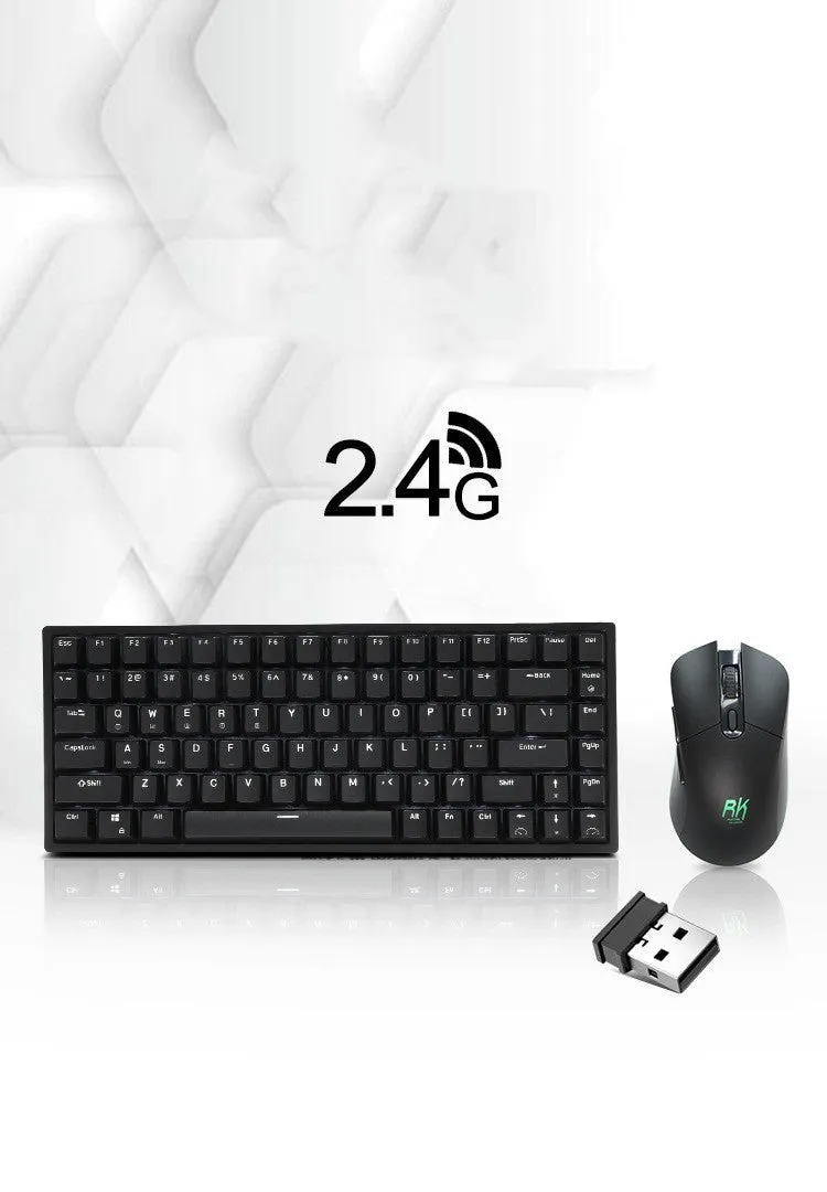 RK526 wireless mechanical keyboard and mouse set with USB transmitter and charging cable