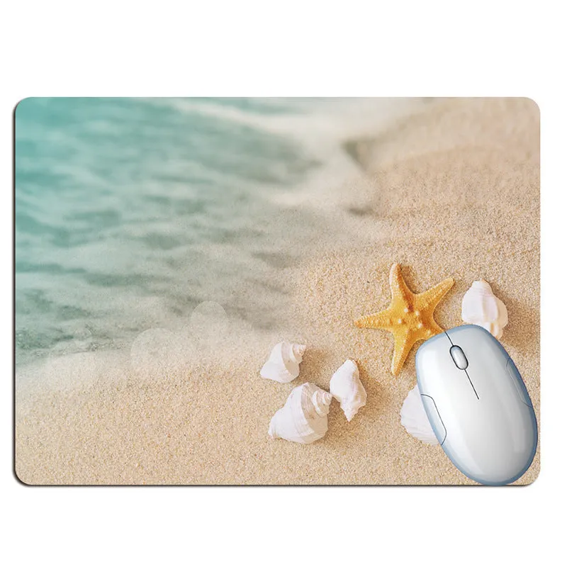 Wishing bottle summer beach holiday wind design rubber mouse pad on a desk.