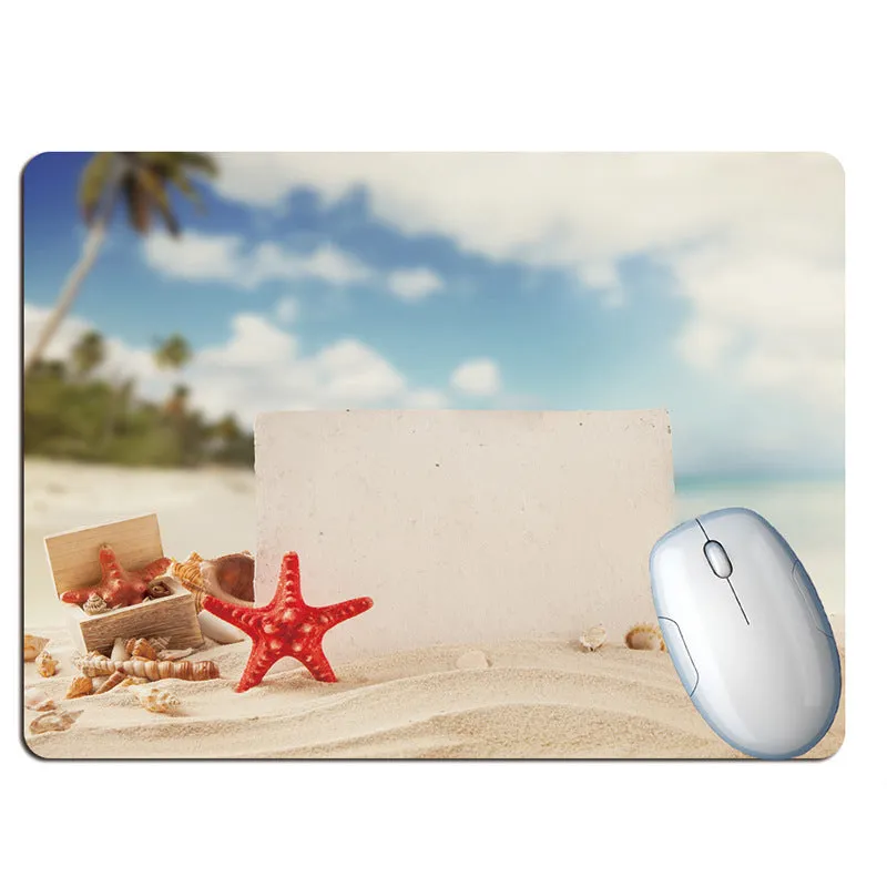 Wishing bottle summer beach holiday wind design rubber mouse pad on a desk.