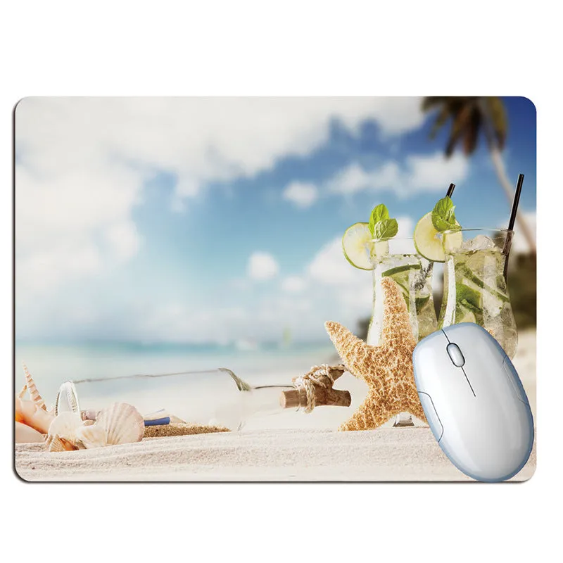 Wishing bottle summer beach holiday wind design rubber mouse pad on a desk.