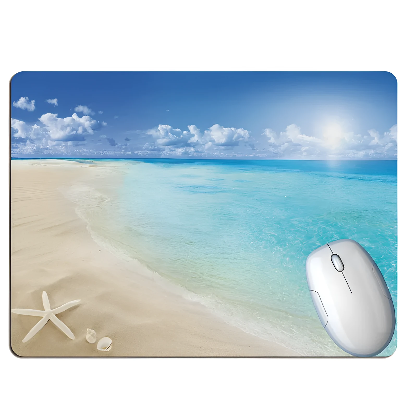 Wishing bottle summer beach holiday wind design rubber mouse pad on a desk.