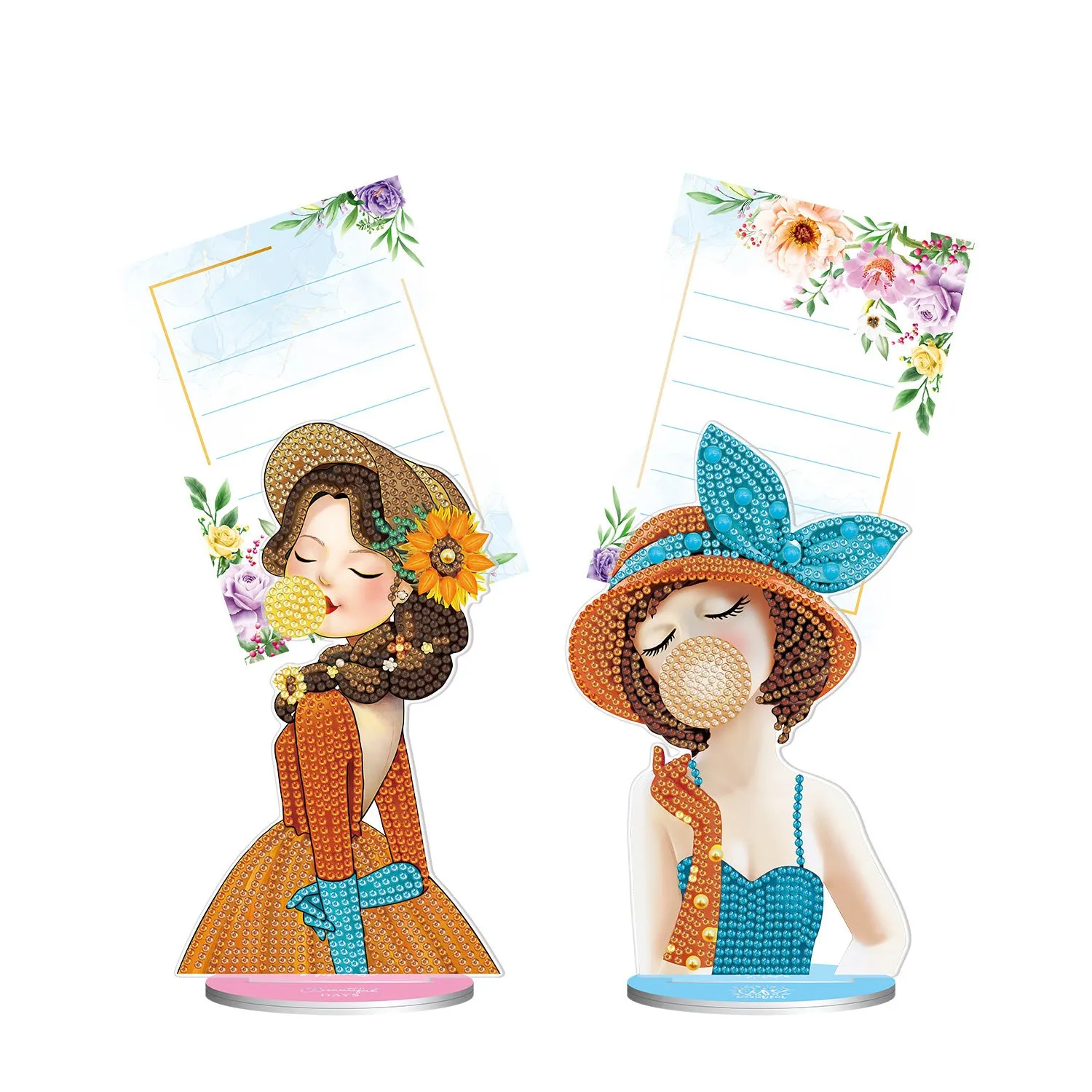 Diamond painting decorative desktop note clip with colourful facets and clip mechanism