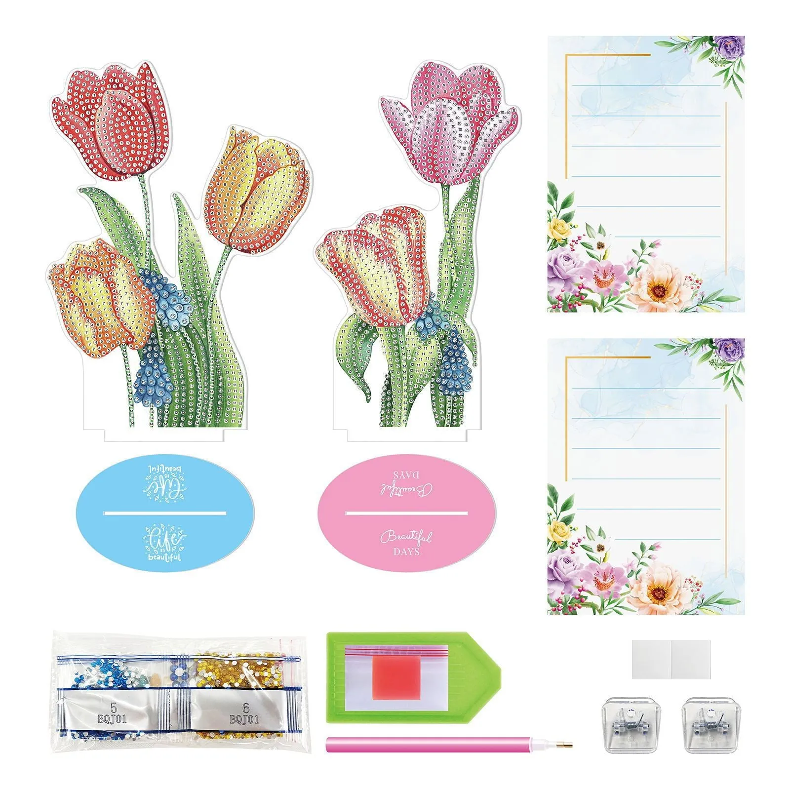 Diamond painting decorative desktop note clip with colourful facets and clip mechanism