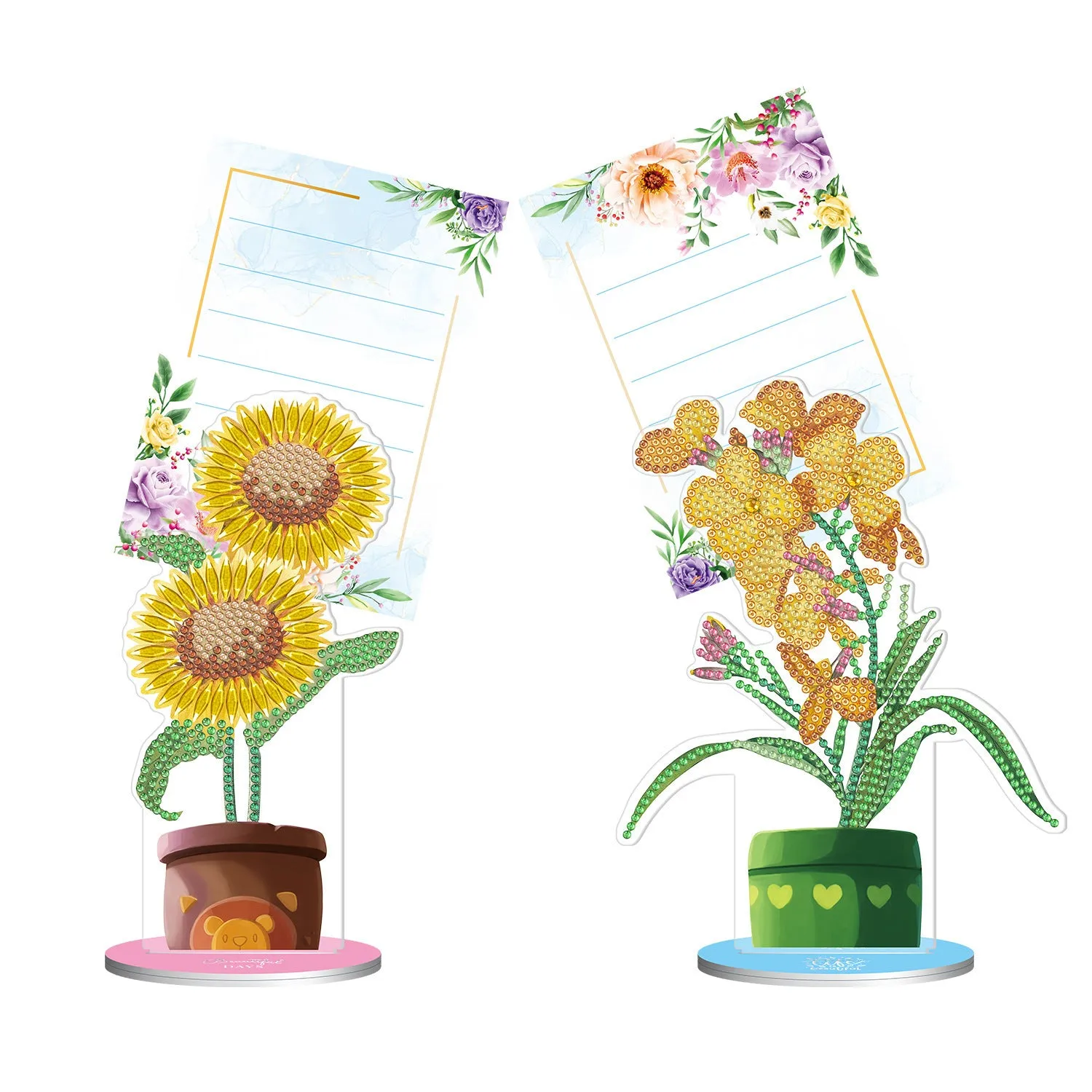 Diamond painting decorative desktop note clip with colourful facets and clip mechanism