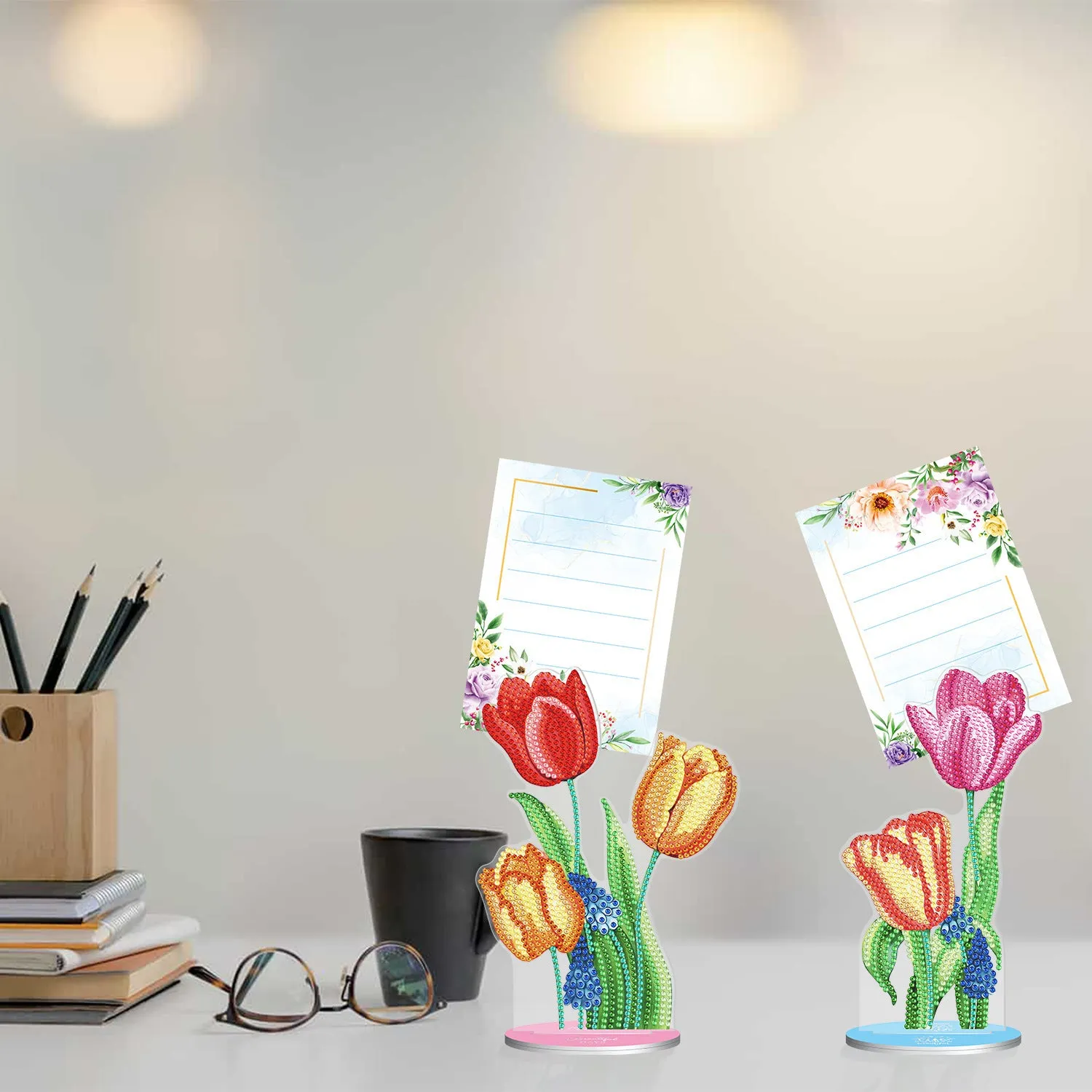 Diamond painting decorative desktop note clip with colourful facets and clip mechanism