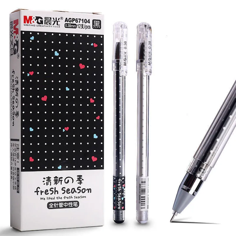 Chenguang cute cartoon syringe-style neutral pen in black, blue, and pink colours.