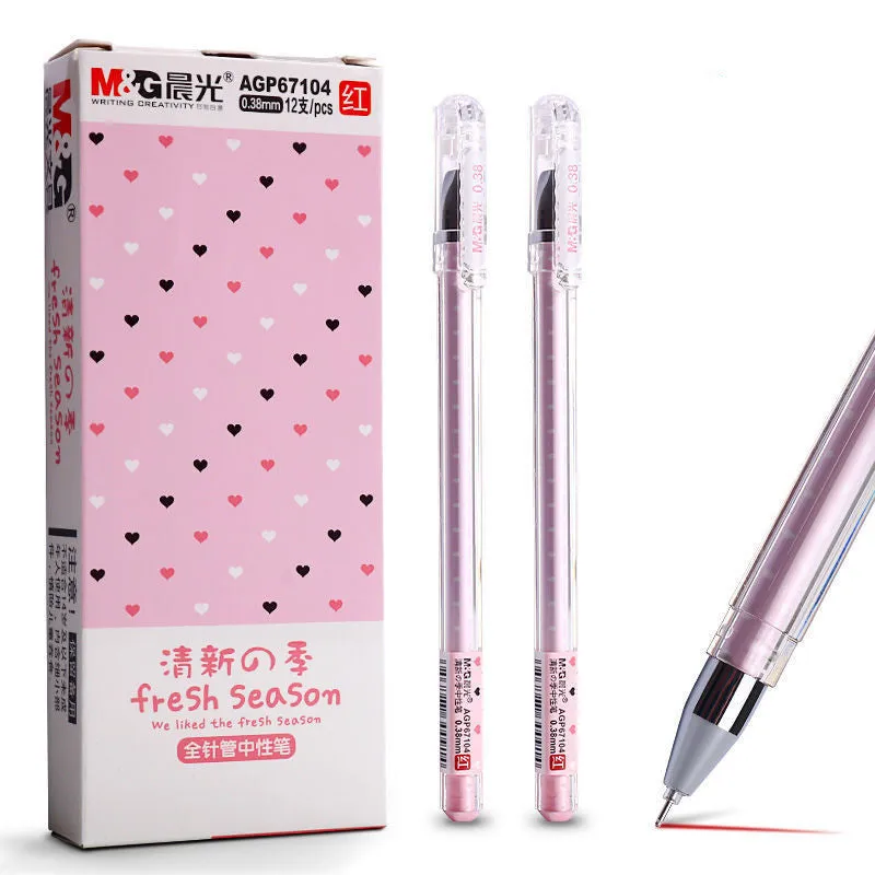 Chenguang cute cartoon syringe-style neutral pen in black, blue, and pink colours.