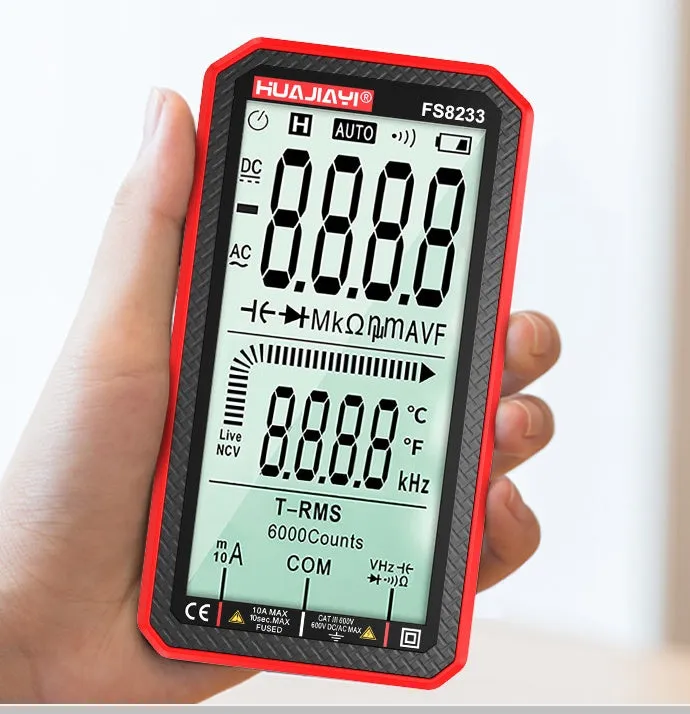 Large screen digital multimeter for electrical testing with handheld design
