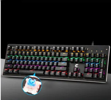 Metal mechanical gaming keyboard with green switches and backlit keys in six colour variations