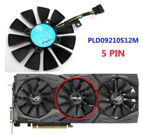 Power Logic PLD09210S12M 12V graphics card replacement cooling fan for ASUS ROG Strix models.