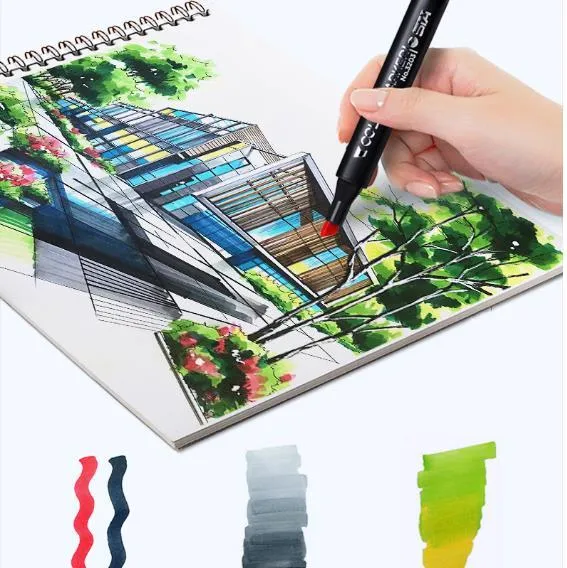 Double-headed alcohol oily colour animation paint pens with round and inclined nibs in multiple colour set options