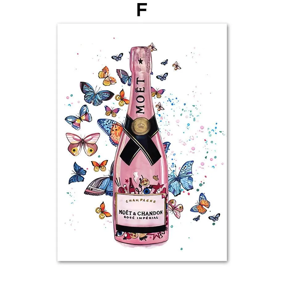 Cartoon balloon champagne design canvas wall art print in rectangular frame