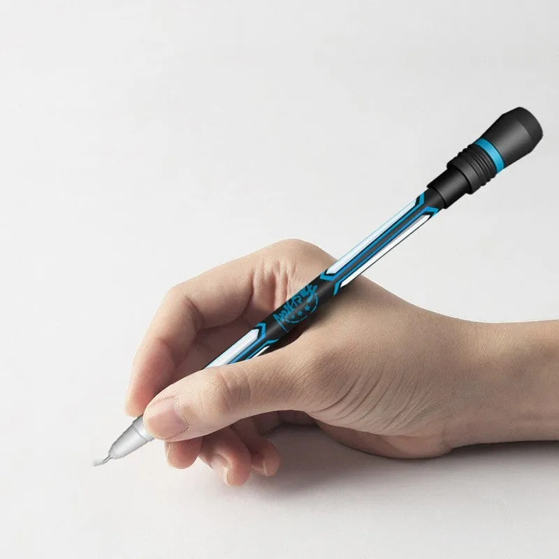 Frosted silica gel anti-slip spinning pen showing 0.35mm fine tip and 210mm length.