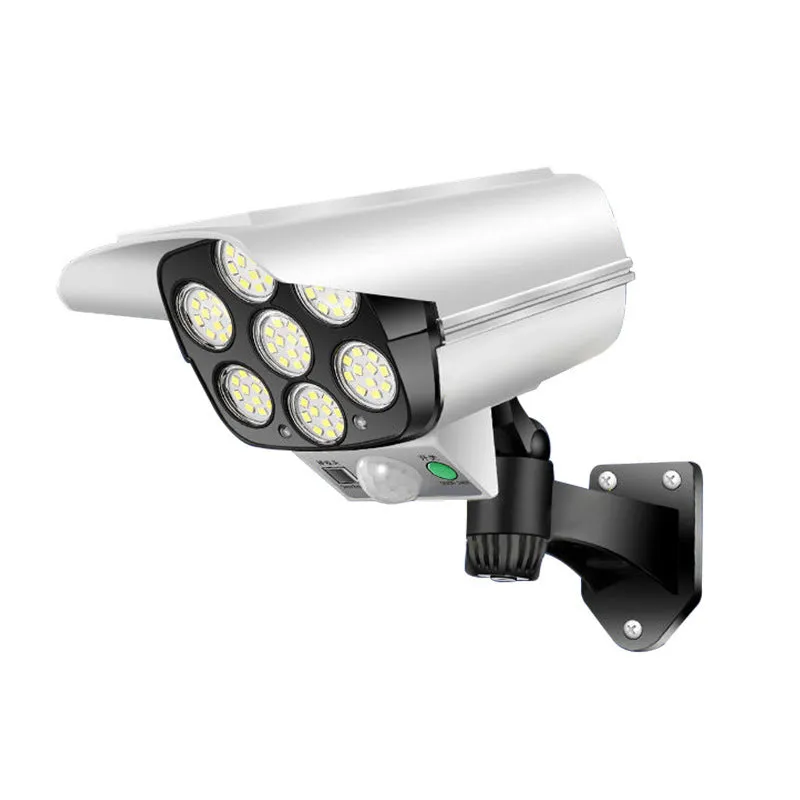 Outdoor solar simulation monitor lamp with abstract design for courtyard wall mounting.