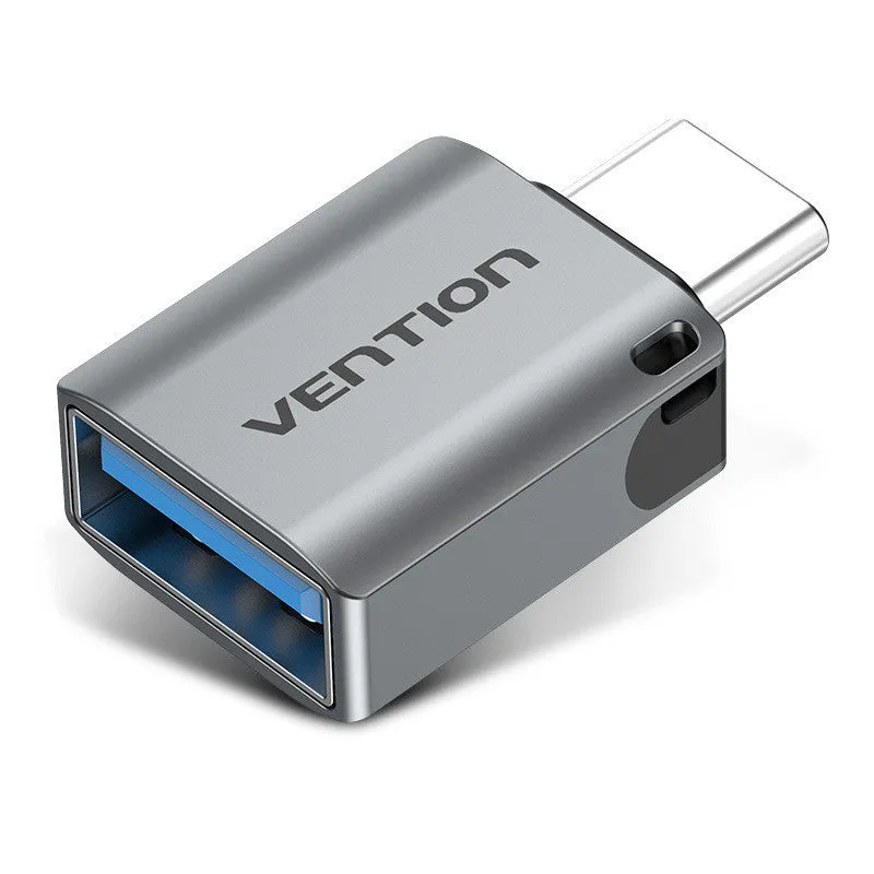 Grey aluminium USB 3.0 Type-C male to USB-A female OTG adapter with lanyard
