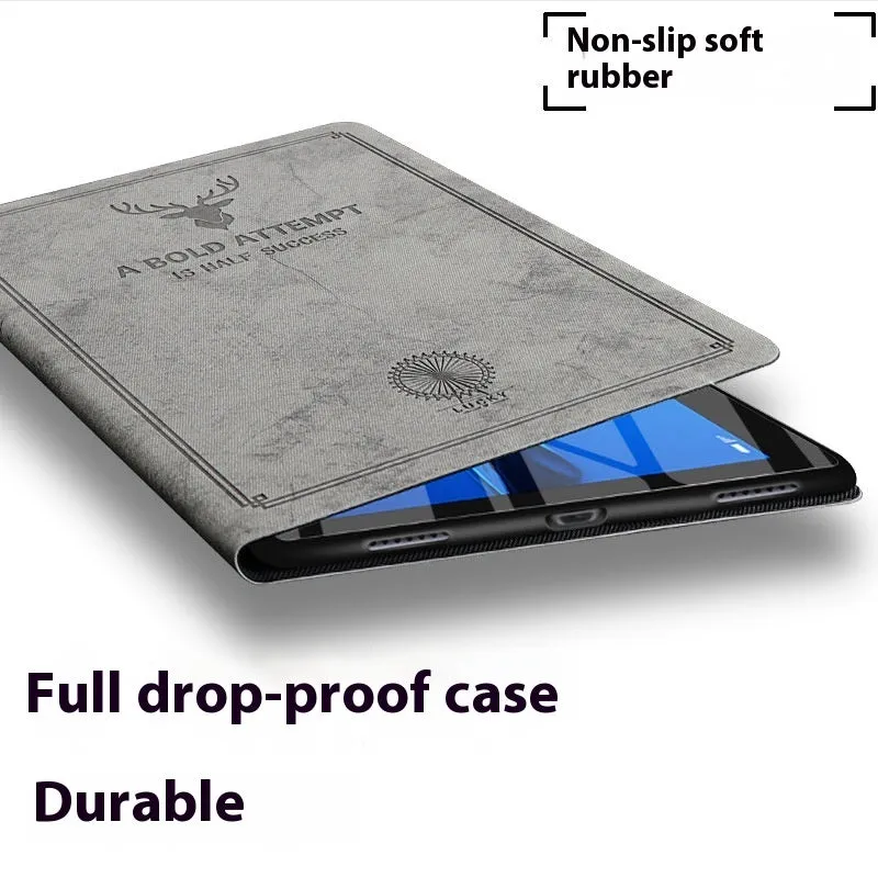 Deer Creative TPU leather clamshell protective case for iPad, shown in dark blue colour.