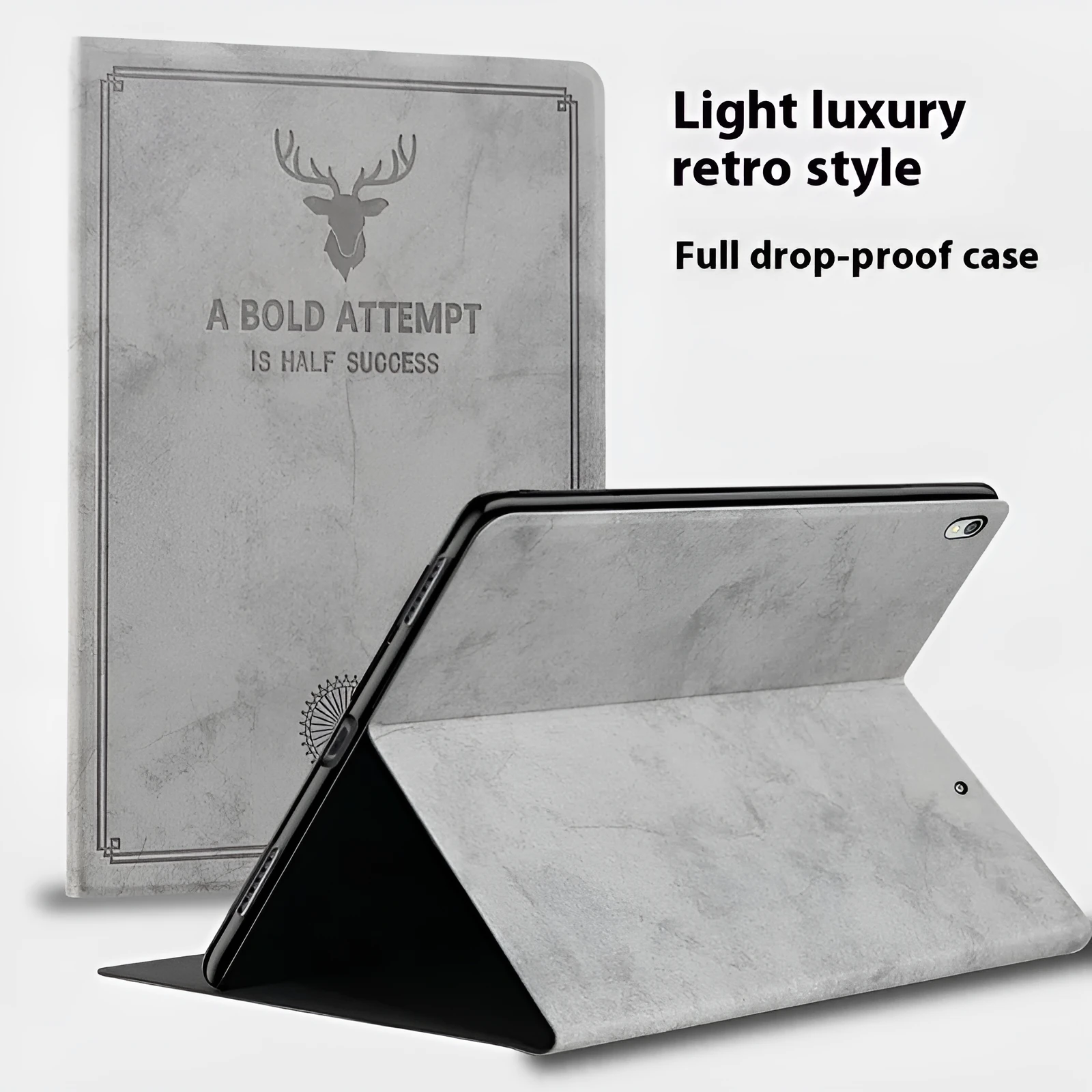 Deer Creative TPU leather clamshell protective case for iPad, shown in dark blue colour.