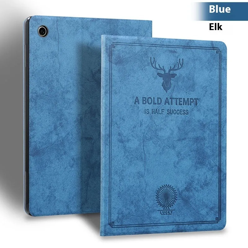 Deer Creative TPU leather clamshell protective case for iPad, shown in dark blue colour.