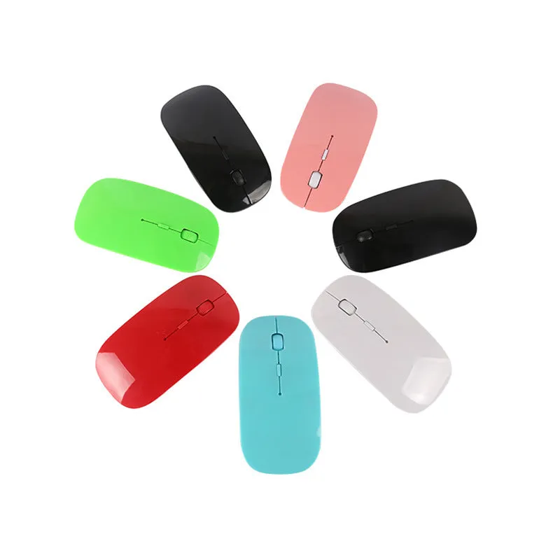 Wireless USB computer mouse available in six colours: black, blue, green, pink, red, and white