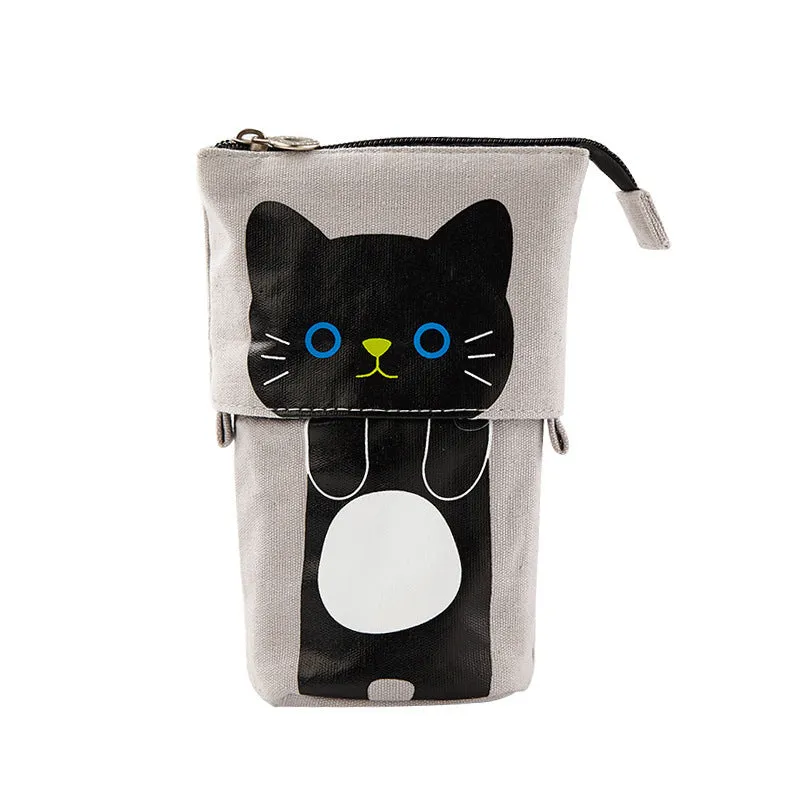 Round Korean-style canvas pencil bag with cartoon pattern in multiple colour options