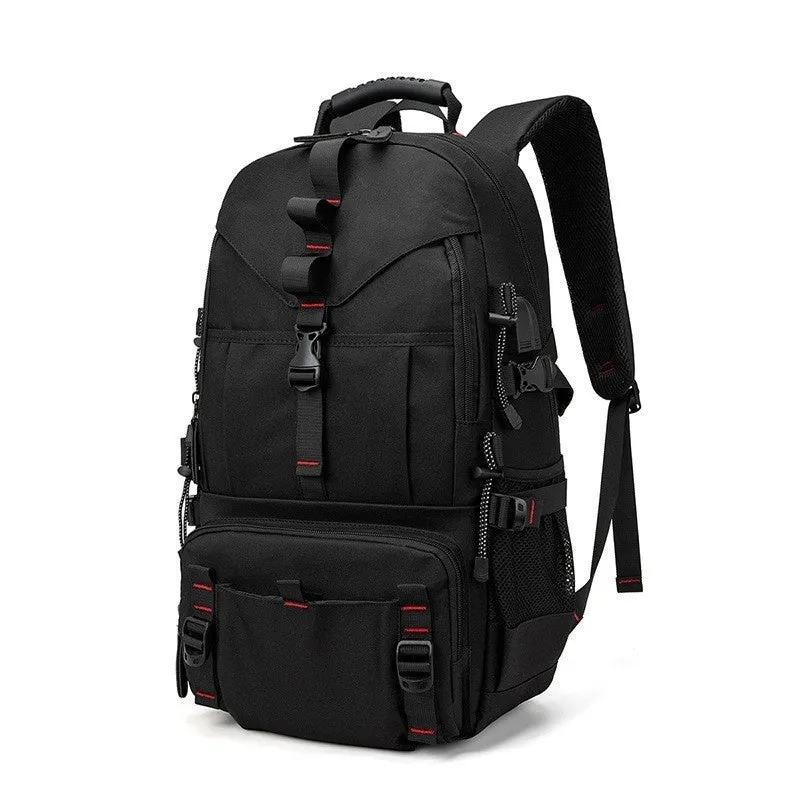 Men's large waterproof Oxford cloth hiking backpack in camouflage colour with chest bag.
