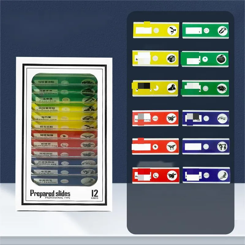 Portable plastic microscope with specimen slides in white-green colour scheme