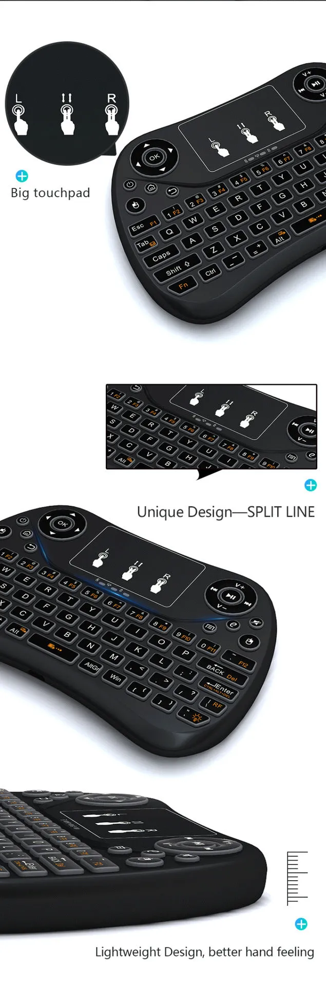 Flying Squirrel 2.4G wireless mini touch keyboard with multi-colour backlight