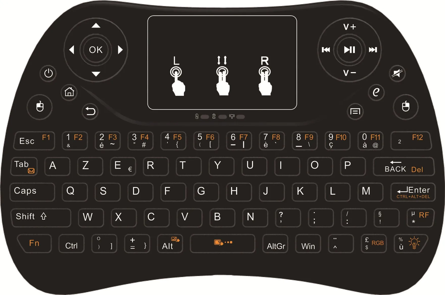 Flying Squirrel 2.4G wireless mini touch keyboard with multi-colour backlight