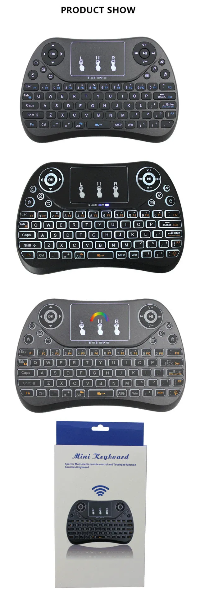 Flying Squirrel 2.4G wireless mini touch keyboard with multi-colour backlight