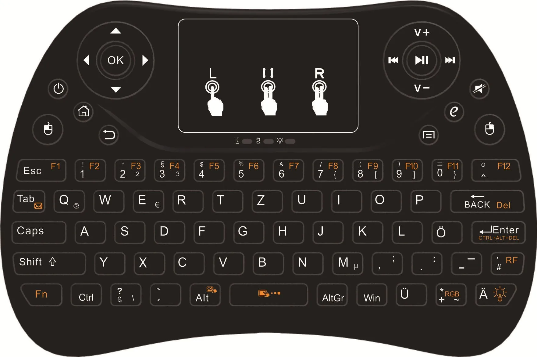 Flying Squirrel 2.4G wireless mini touch keyboard with multi-colour backlight