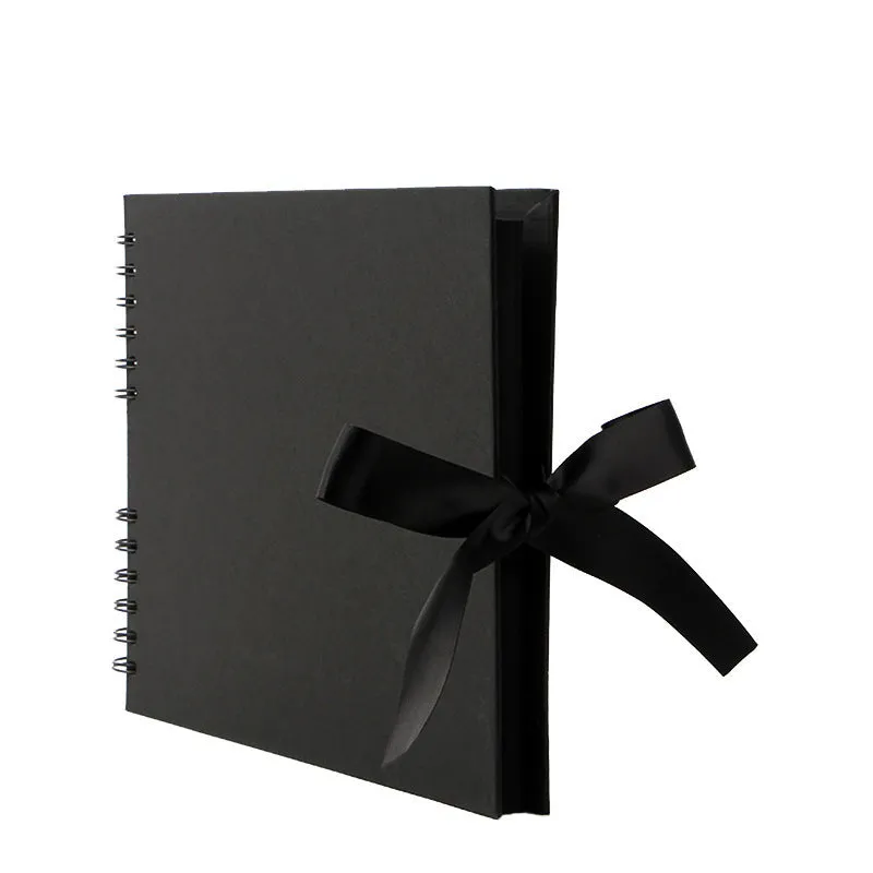 Handmade DIY spiral coil photo album with kraft paper or black cardboard cover