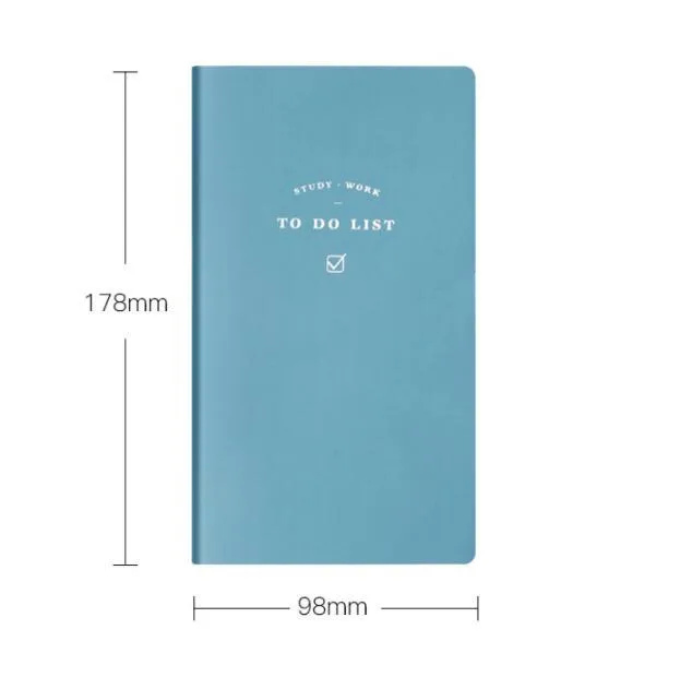Simple Style portable todo list notebook in blue, green, pink, or yellow PU cover, showing 96 pages of eye protection paper.