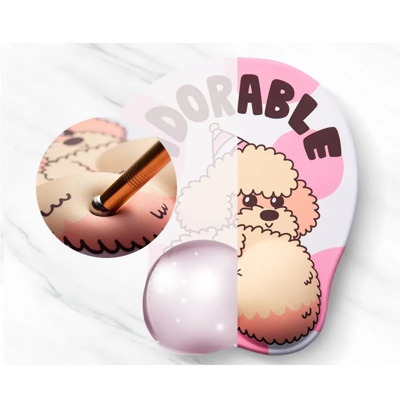 3D corgi design mouse pad with wrist support cushion showing blue colour option on desktop