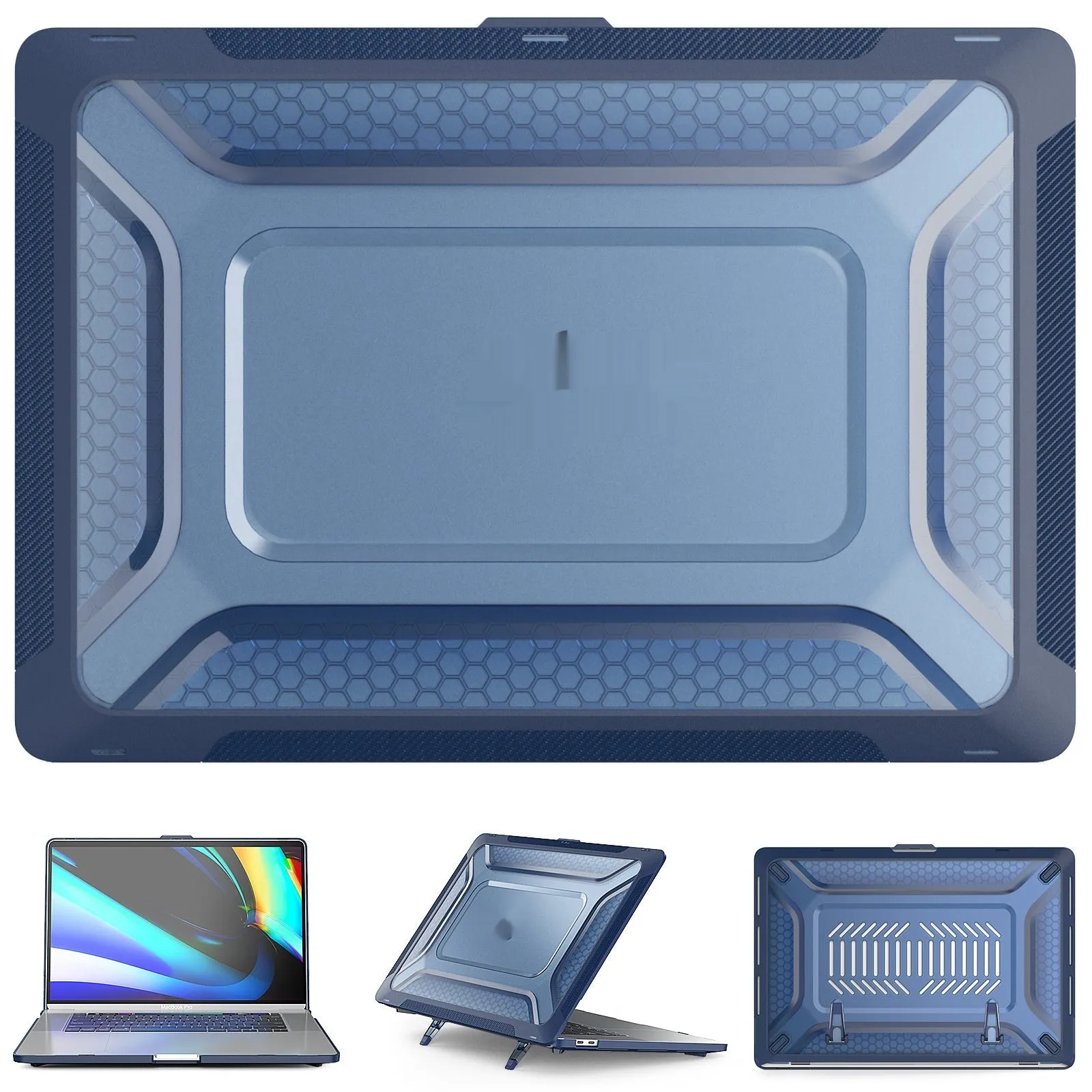 Slim hard protective shell case for a MacBook laptop in sapphire blue colour.