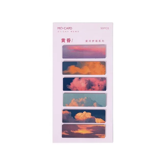 Pack of 90 PET marker Post-It notes in six celestial colours: sky, moon, sea, fire, dusk, and forest.