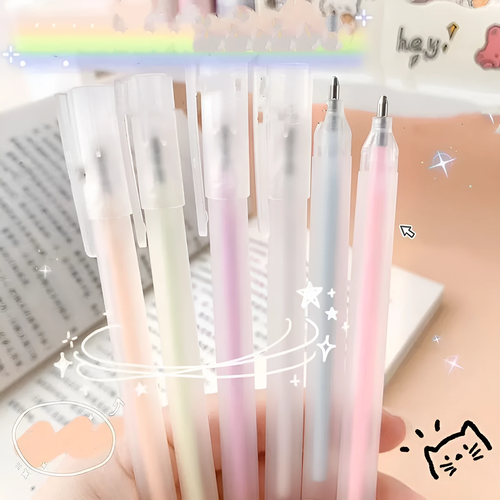 Macaroon coloured quick-dry dispensing pen with cap-pulling design
