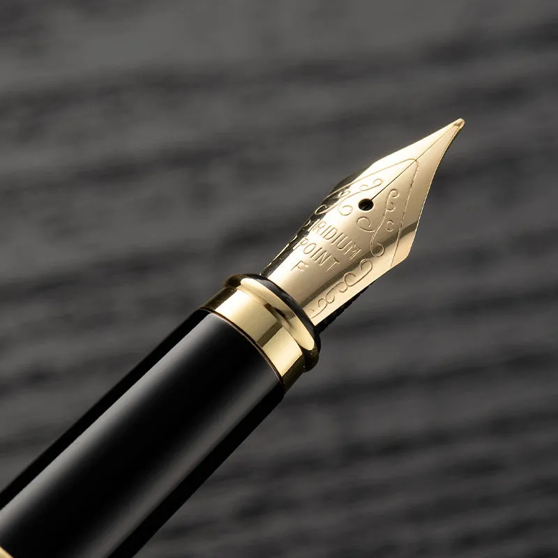 Metal fountain pen with F 0.5mm nib in black gold clip colour option