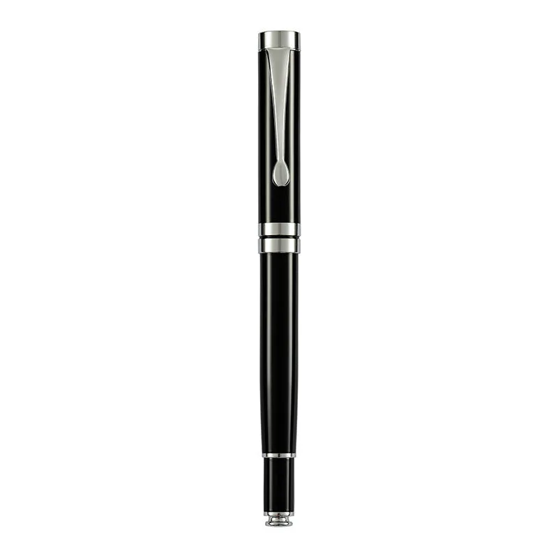 Metal fountain pen with F 0.5mm nib in black gold clip colour option