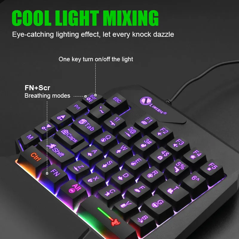 GK103S one-handed luminous gaming mechanical keyboard with mouse converter and 1.2m cable