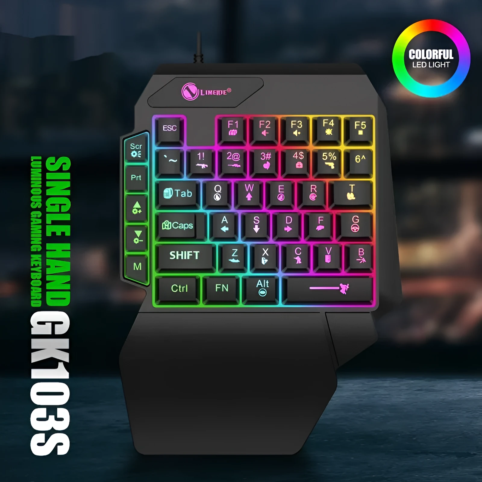 GK103S one-handed luminous gaming mechanical keyboard with mouse converter and 1.2m cable