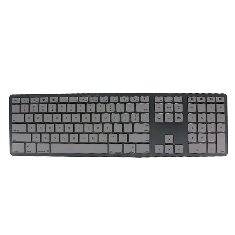 White 109-key wireless Bluetooth keyboard on a desk, showing three-key zone layout.