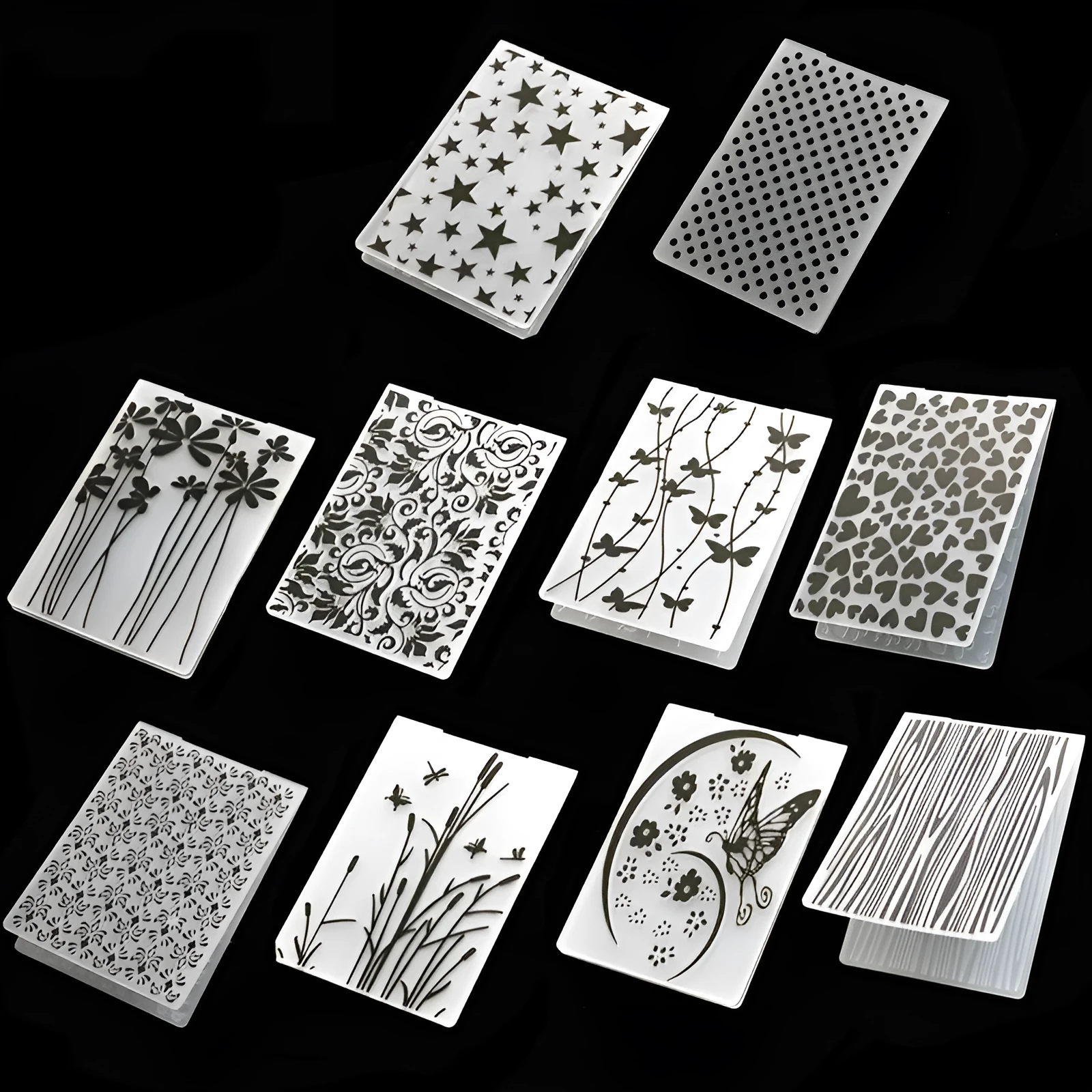 Plastic folding cake decorating mould showing windmill and five-pointed star design options