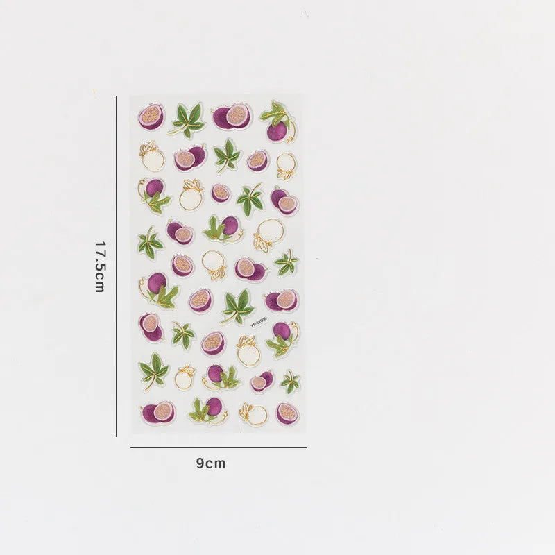 Fruit bronzing sticker in 90x175mm size with glossy finish, showing grape and pineapple designs