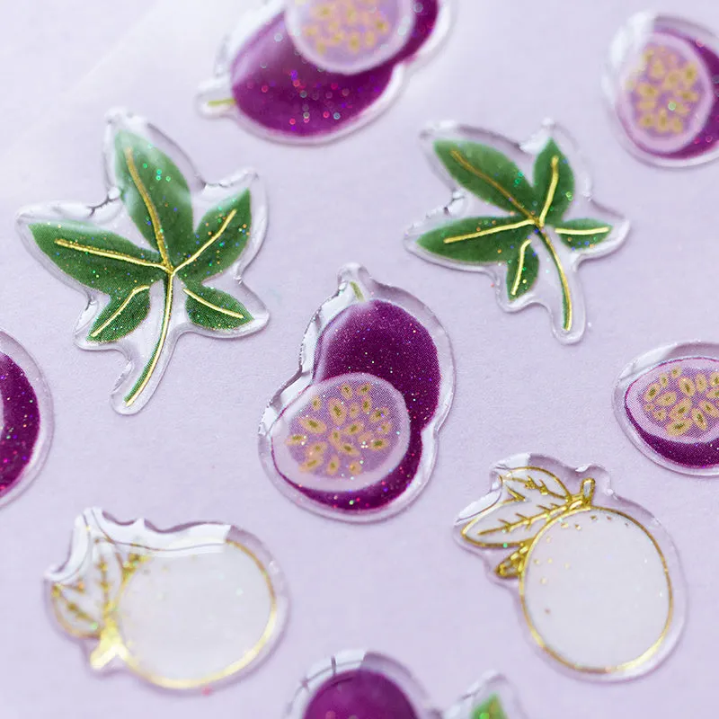 Fruit bronzing sticker in 90x175mm size with glossy finish, showing grape and pineapple designs