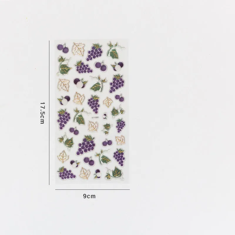 Fruit bronzing sticker in 90x175mm size with glossy finish, showing grape and pineapple designs
