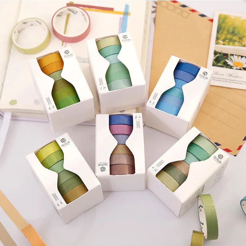 Six rolls of 9mm wide washi tape in colours representing the 24 Solar Terms, on a white background.