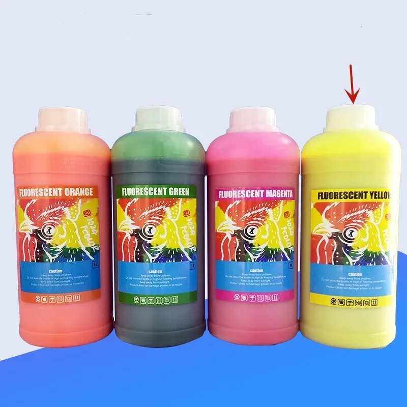 Fluorescent sublimation ink cartridge for PET film printing in green, orange, red, or yellow.