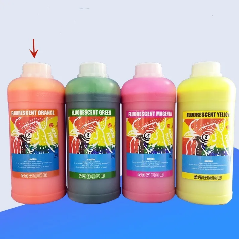 Fluorescent sublimation ink cartridge for PET film printing in green, orange, red, or yellow.